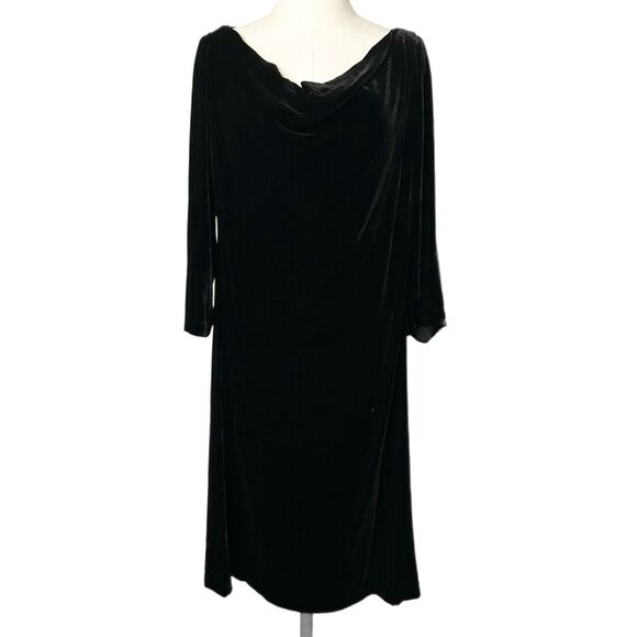 Eileen Fisher Black Velvet Rayon Silk Blend Long Sleeve Mini Dress Size Large - Picture 1 of 4